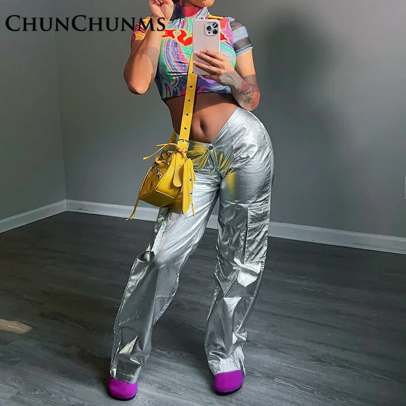 

Брюки-карго женские из экокожи, с заниженной талией, Y2k