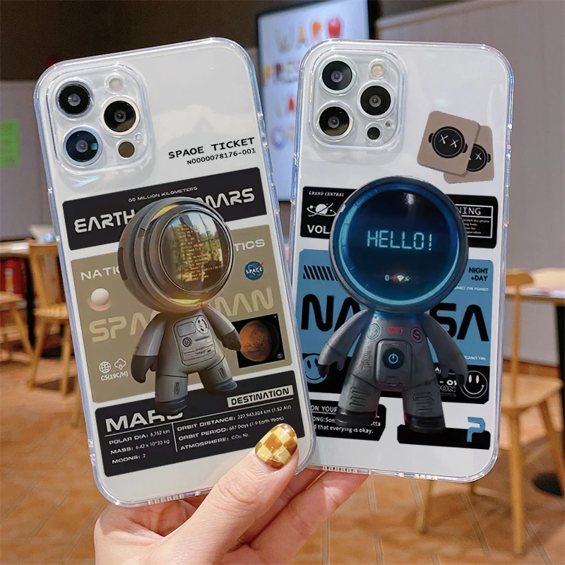 

Astronaut Phone Case For iPhone 11 12 13 Pro MAX 6 6S 7 8 Plus XS 12 13 Mini X XR SE 2020 Liquid Silicon TPU Coque