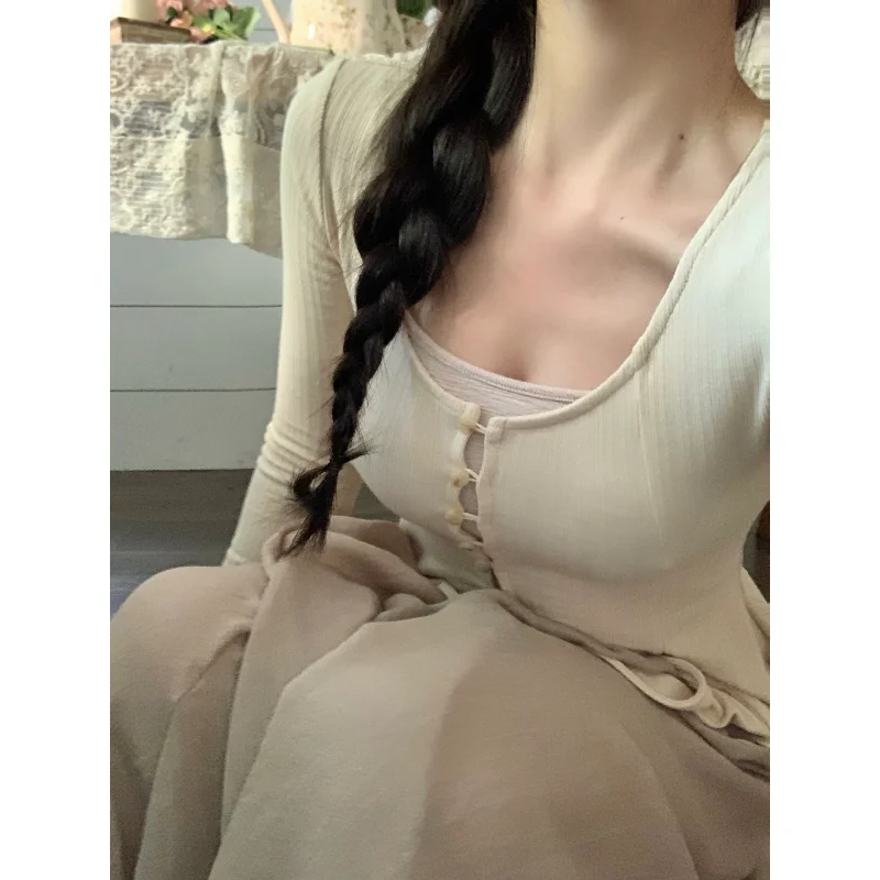 

Three Piece Set Women's Clothes Elegant Sweet 2023 French Retro Court Style Cardigan with Suspender Vest High Waisted Skirt Suit