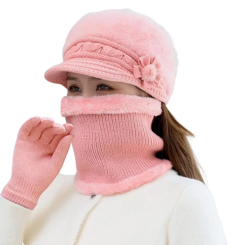 

1 Set Stylish Winter Three-piece Set Knitted Cold-proof Polyester Cozy Beanies Caps Scarf Glove Suit
