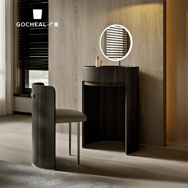 

Mini Dresser Bedroom Simple Modern Smoky Small Master Bedroom Round Makeup Table Makeup Stool Combination