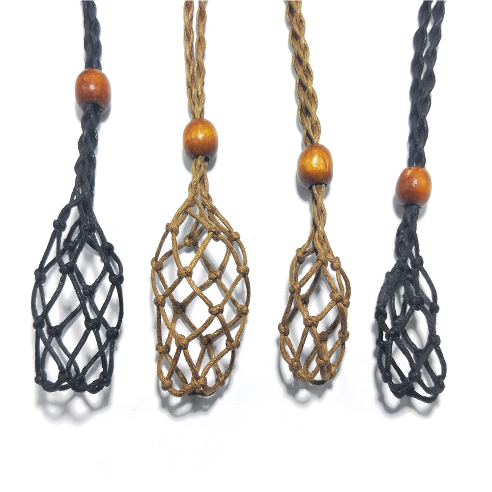 

Necklace Cord Empty Meditation Stone Holder Natural Quartz Crystals Healing Stone Chakras Point Fish Netted Indians Amulets