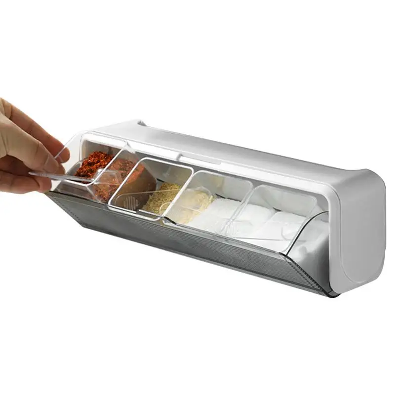 

Wall Mount Condiment Organizer Spice Rack Box 4 Divided Grids Turntable Spice Rack Organizer For Kitchen Cabinet