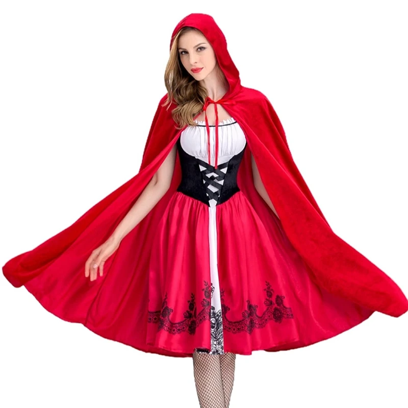 

Женский Готический красный костюм с капюшоном для верховой езды, накидка с капюшоном для рождества, Хэллоуина, женское платье с накидкой для ролевых игр для взрослых