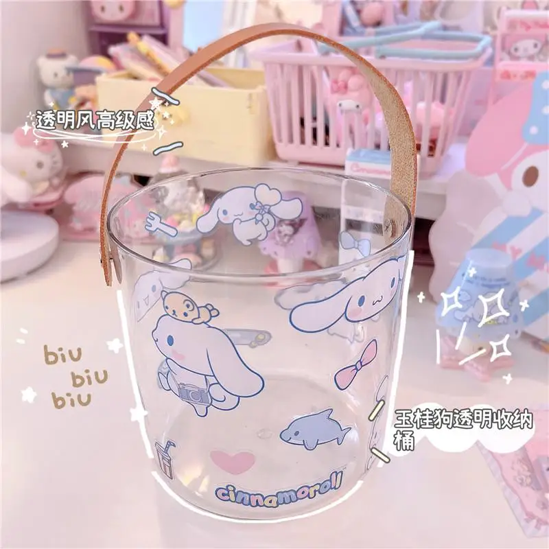 

Kawaii Cinnamoroll Sanrio плюшевая мультяшная Милая прозрачная настольная портативная корзина для хранения Diy аниме плюшевые игрушки для девочки пода...