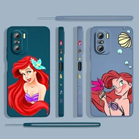 anime little mermaid disney case for xiaomi redmi k50 k40 gaming pro k30 10x 10 9 9a 9t 8 8a 4g 5g liquid left rope phone capa