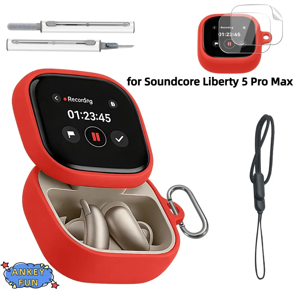 Фото Подходит для Bluetooth-наушников Anker Soundcore Liberty 5 Pro Max с силиконовым защитным чехлом и 2 защитными пленками для экрана. №1