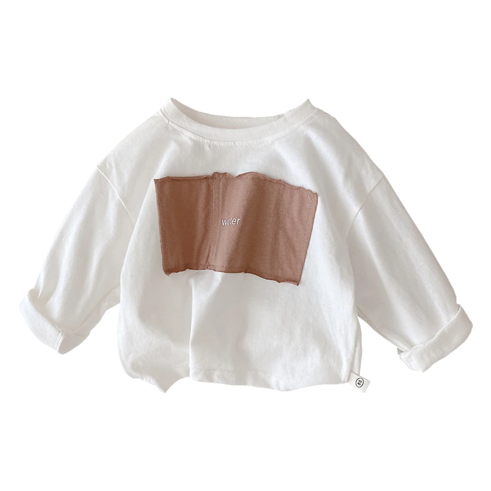 Boutique Shirt Long Sleeve Cotton White Color T-shirt Camisas Boys Girls Color School Children Clothing Toddler Moleton Infantil enlarge