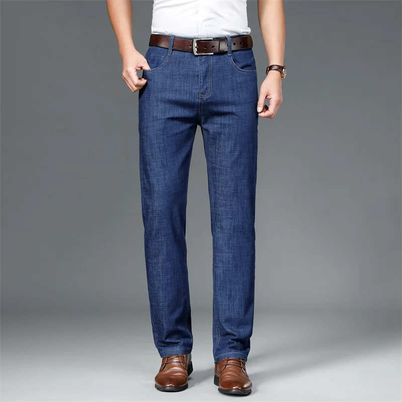 Men Spring Ice Silk Business Jean 2022 New Fashion Men Straight Trousers Baggy Casual Jean Autumn Lightweight Trousers Men Pants