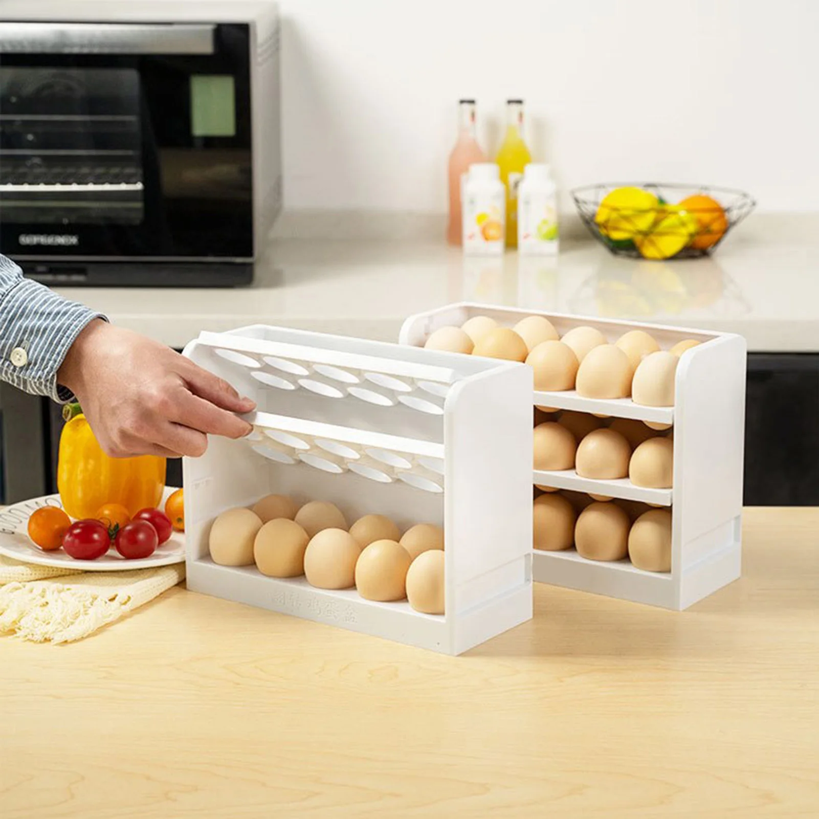 

3 Layer 30 Grids Flip Egg Box Household Refrigerator Eggs Storage Holder Kitchen Rack Tray For Farmhouse Countertop Cabinet
