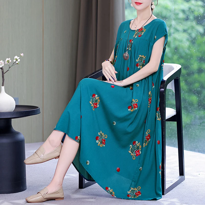 Женское Хлопковое платье с принтом, свободное Повседневное платье большого размера с круглым вырезом, лето 2023