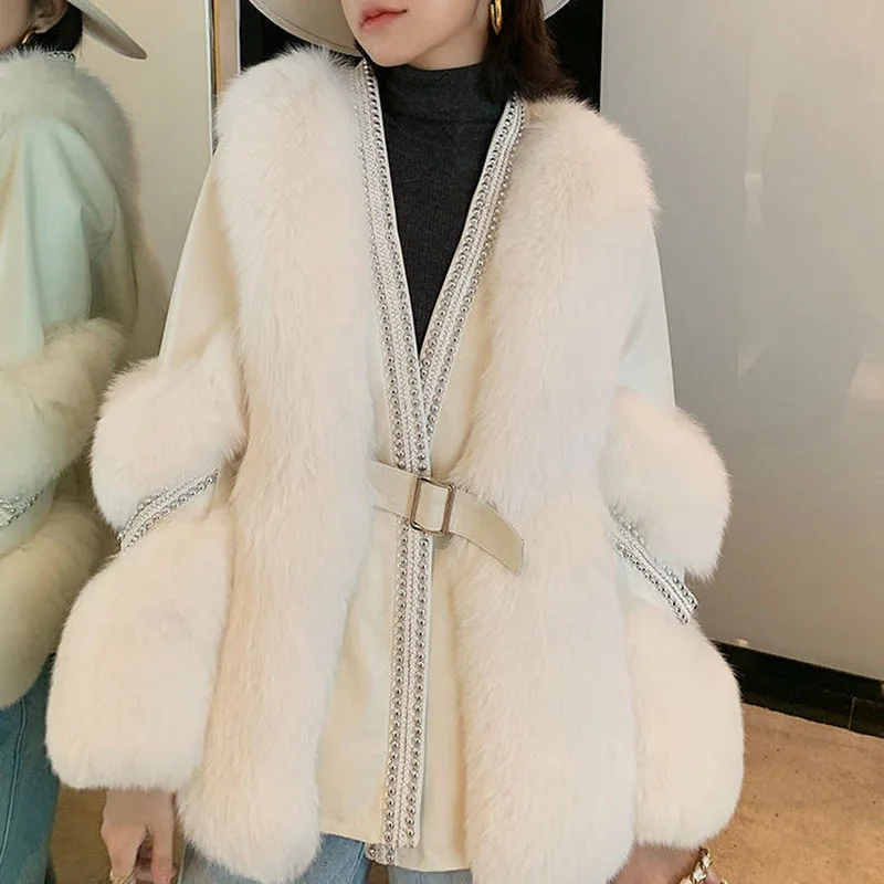 Winter Clothes Women Fashion 2022 Faux Fox Fur Coat Warm Europe and America Long Sleeve Open Stitch Luxury Fluffy Y2k Jacket