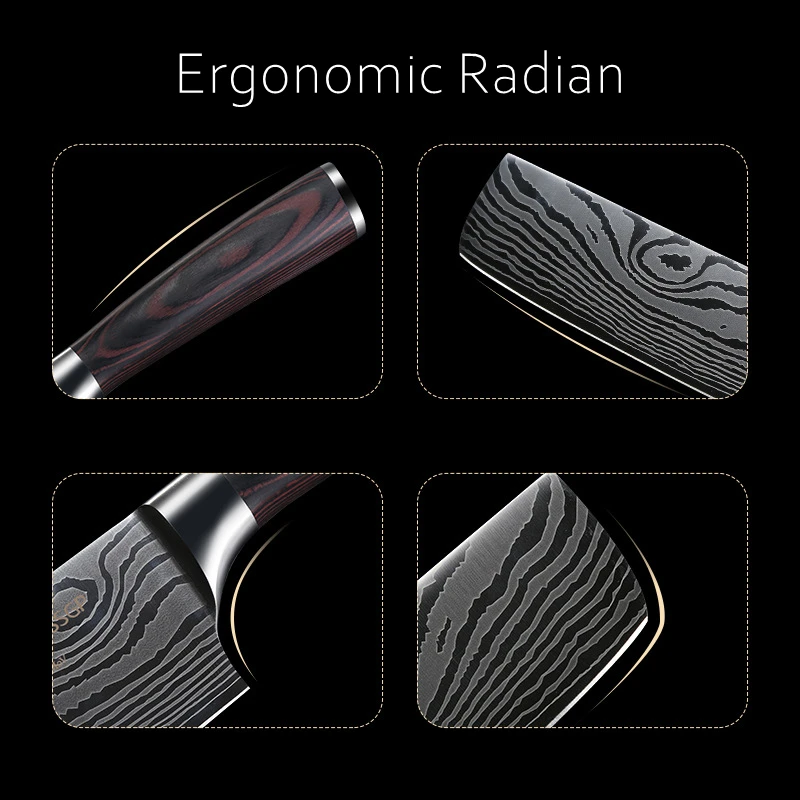 LFGB сертификат дамасский шаблон эргономичный кухонный инструмент из стали Mo-V