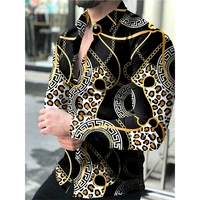 luxury fashion mens social shirt casual leopard chain print long sleeve shirt streetwear high quality men clothing size s 4xl