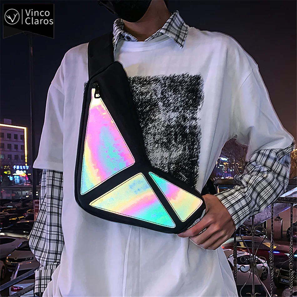 

Motorcycle Backpack Chest Bag Trend Designer Holographic Crossbody Bags For Men Hip Hop Streetwear Couple Bag Waterproof