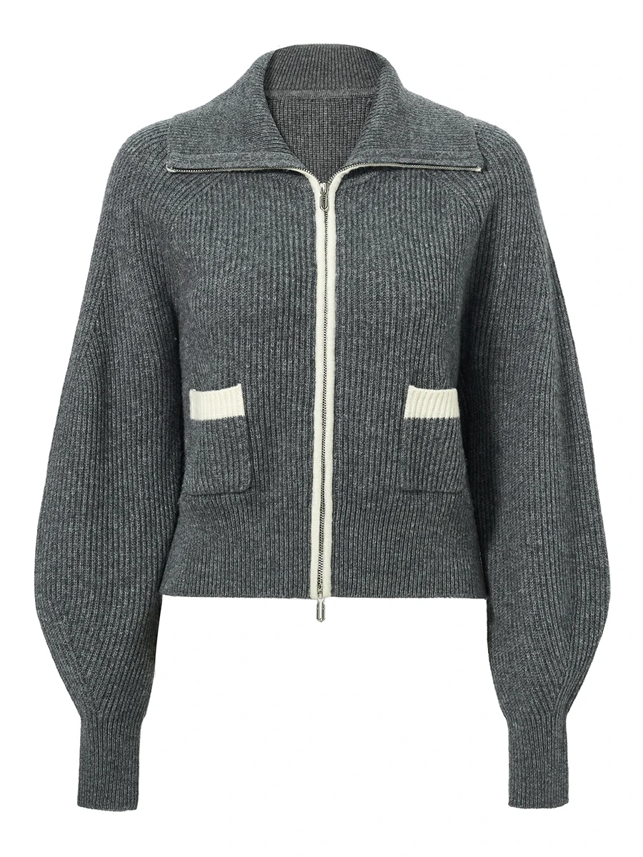 Colve Carver с лацканами в консервативном стиле серый белый шерстяной свитер для