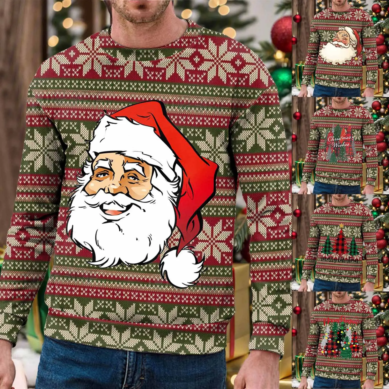 

Мужской рождественский джемпер, свитшот, пуловер с круглым вырезом, осенне-зимние длинные свитшоты, спортивный европейский стиль