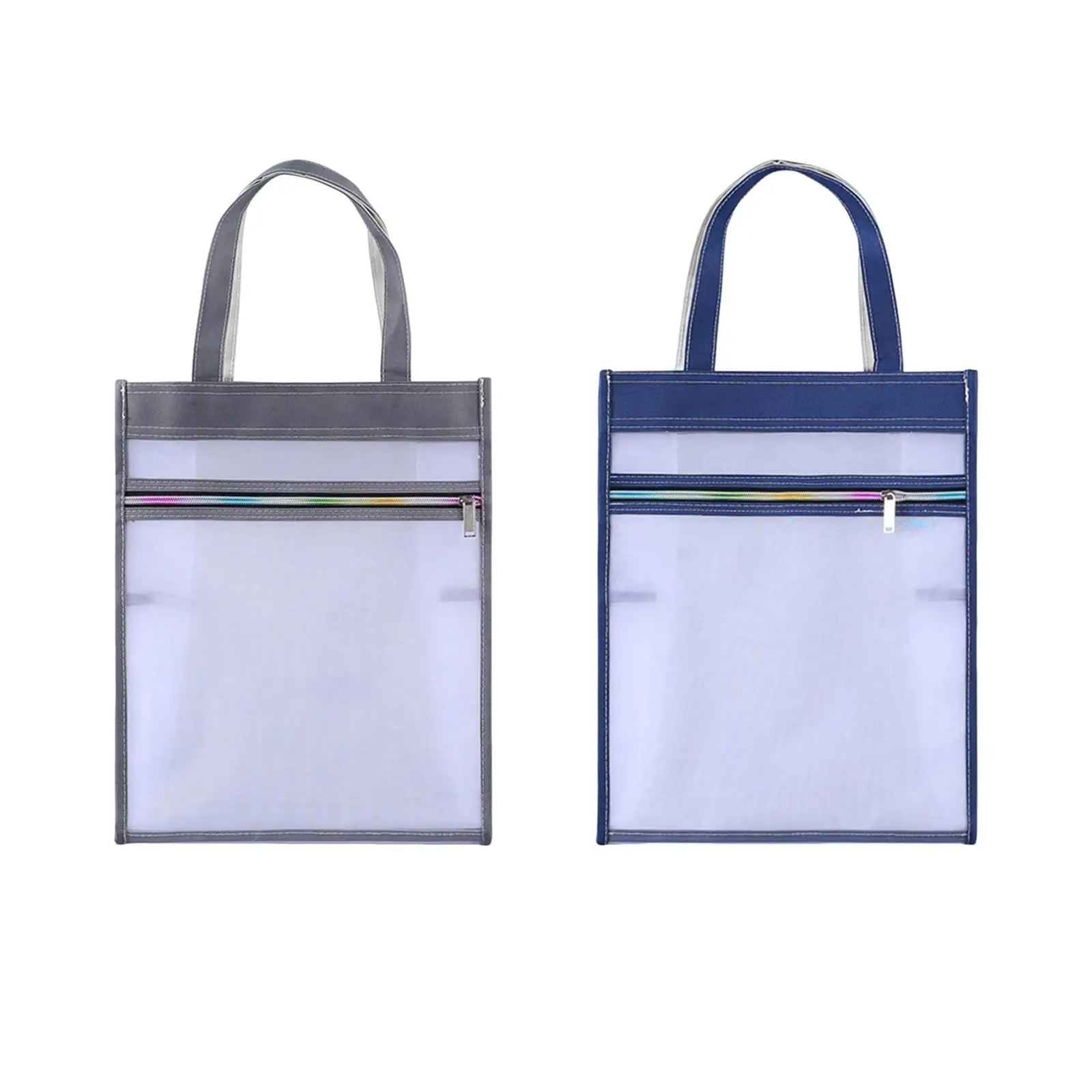 

Mesh Handbag Foldling with Side Pockets Casual Clear File Folder Organizer Lightweighted Multifunctional Grocery Storage Bag