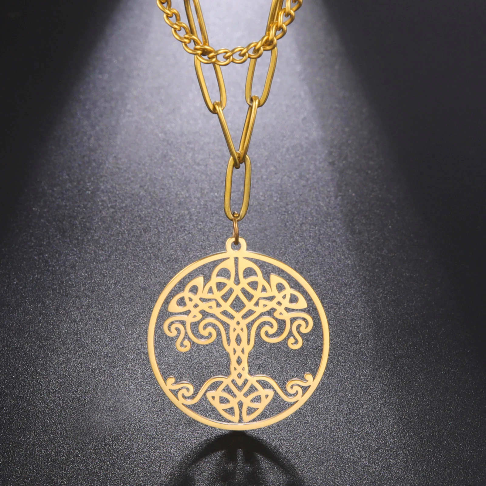 

LIKGREAT Tree of Life Silver Color Necklace for Women Witch Knot Flower of Life Pendant Wiccan Stainless Steel Amulet Jewelry