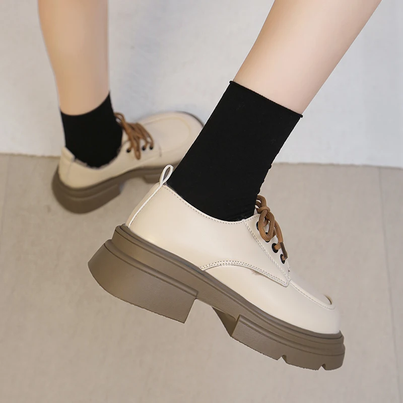 Кроссовки женские с круглым носком повседневные оксфорды платформа плоская