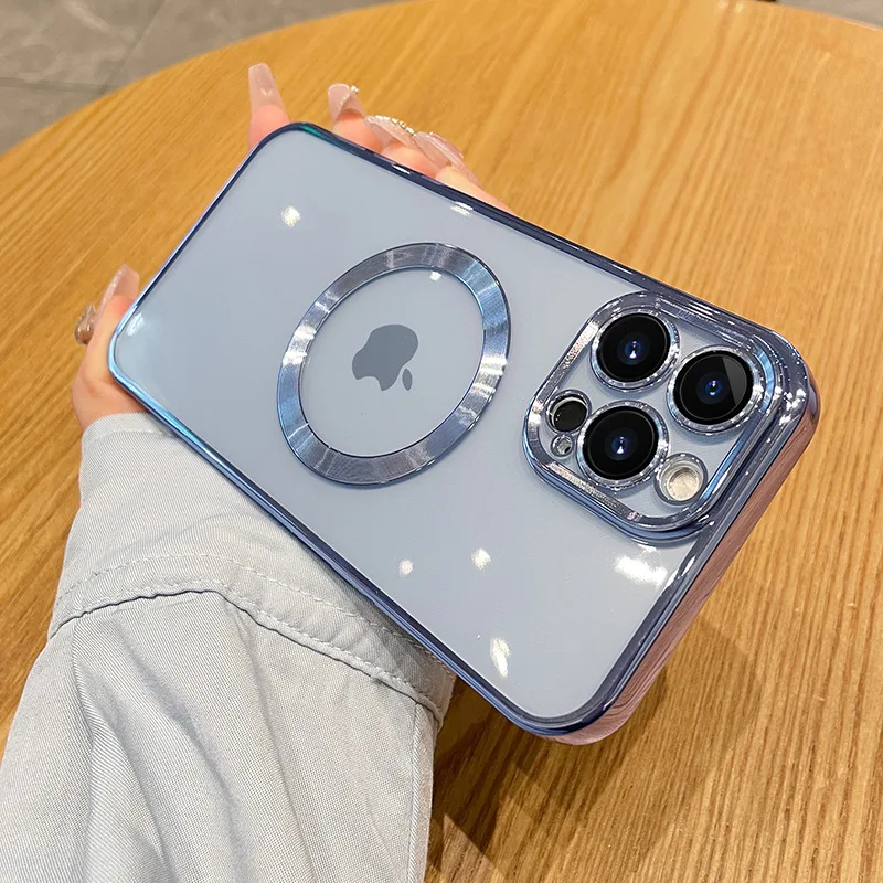 

Luxury Bling Plating Clear Magnetic For Magsafe Wireless Charge Case For iPhone 13 12 11 Pro Max X XR XS 7 8 Plus Soft Cover