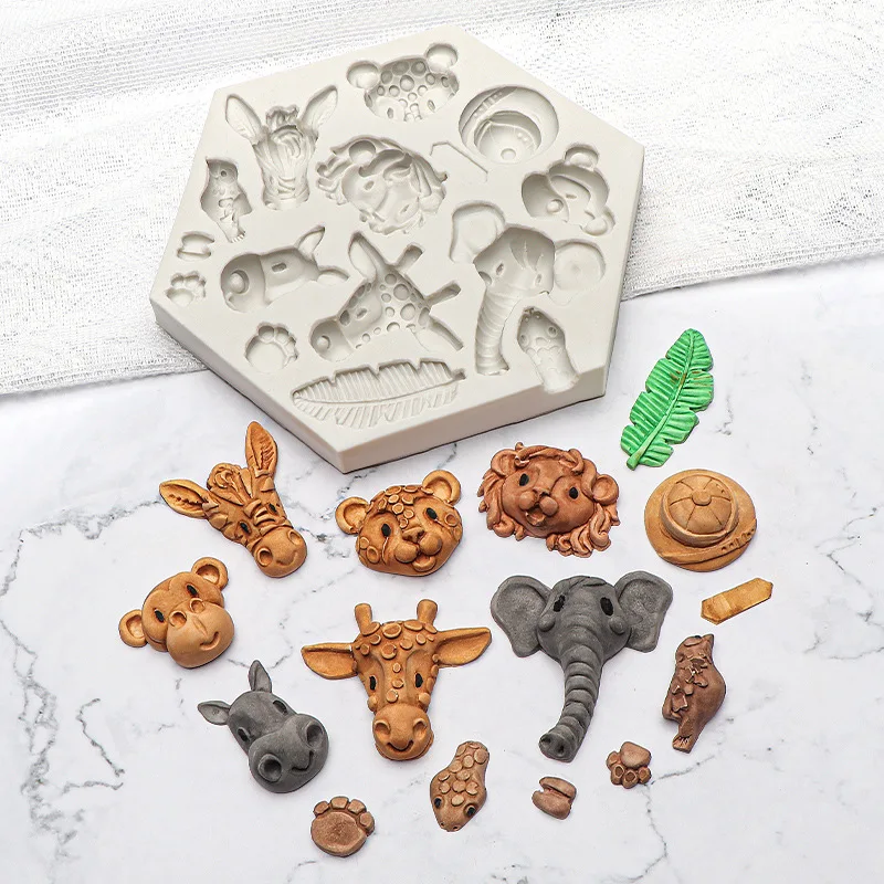 

Jungle Safari Animal 3D Palm Leaf Elephant Lion Monkey Biscuit Cake Silicone Mould Kids Jungle Birthday Baby Shower Supplies