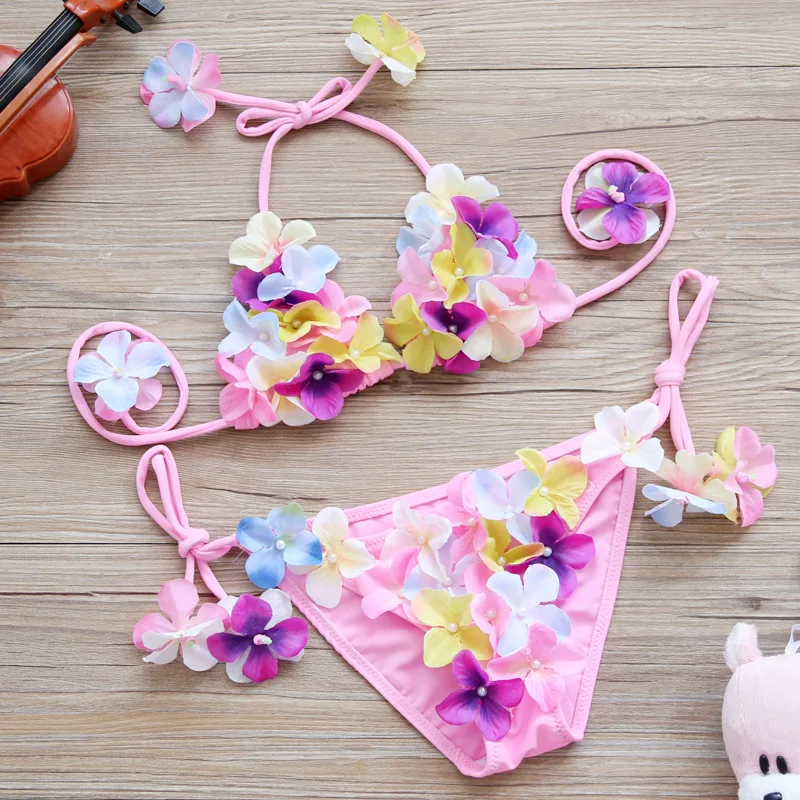 

2-10Y Kids Swimwear For Girls Summer Nylon Floral Baby Stylish Sexy Split Bikini Lace Swimming Vacation