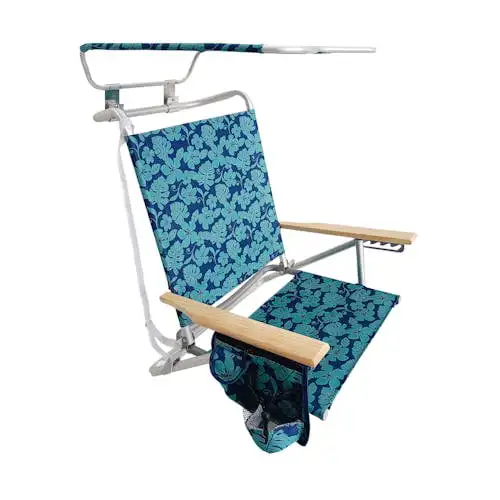 

Folding Beach Chair with Canopy, Storage Pouch, & Cup Holder, 5 Reclining Positions, 275 Lb. Capacity (Blue Flower)