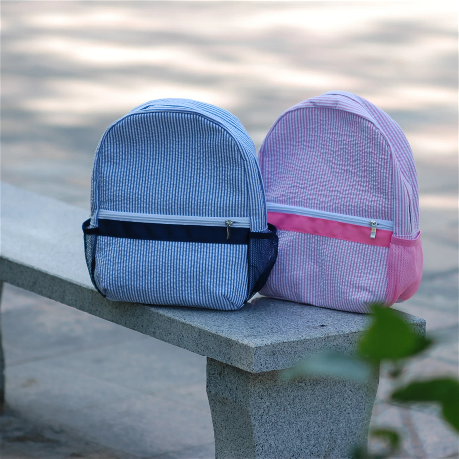 Kids Preschool Seersucker Backpacks For Kids Navy Striped Seesucker Light School Book Bag DOM113187 Children Shoulder Bag