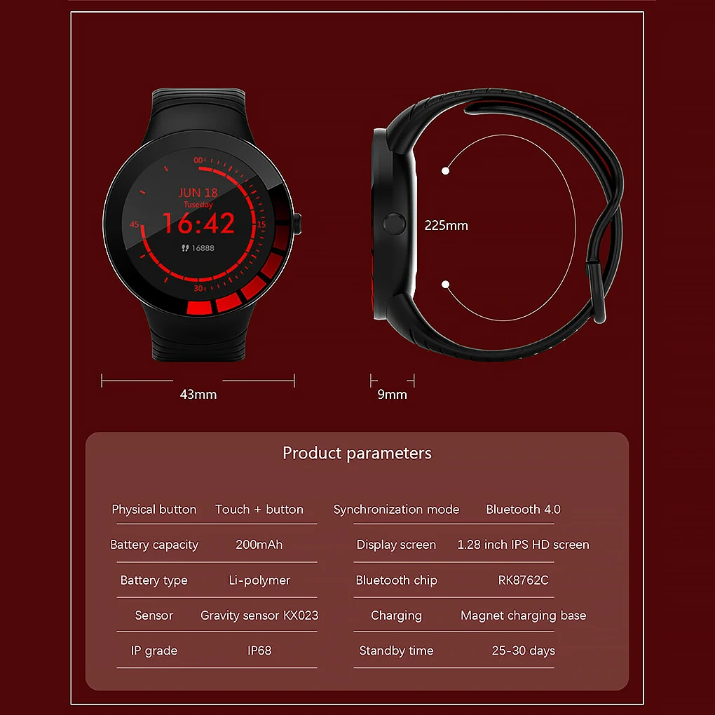 

Смарт-часы Heartrate с сенсорным экраном 1,28 дюйма и круглым циферблатом, спортивные часы с датчиком кровяного давления и кислорода