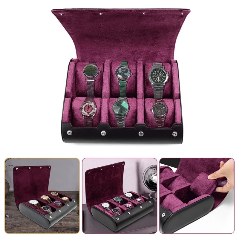 6 Slots Watch Box PU Leathers Watch Cases Holder  Storage Boxes for Men