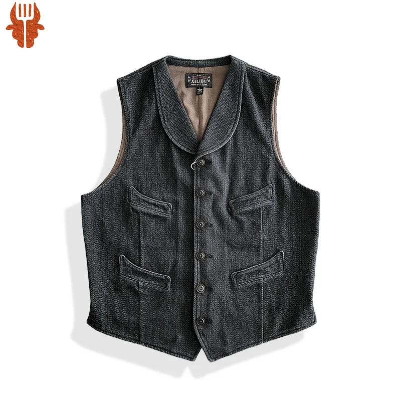 

Men's Blazer Vest Regular Fit Shawl Collar Washed Classic Gentlemen Elegant Style America Vintage Waistcoat
