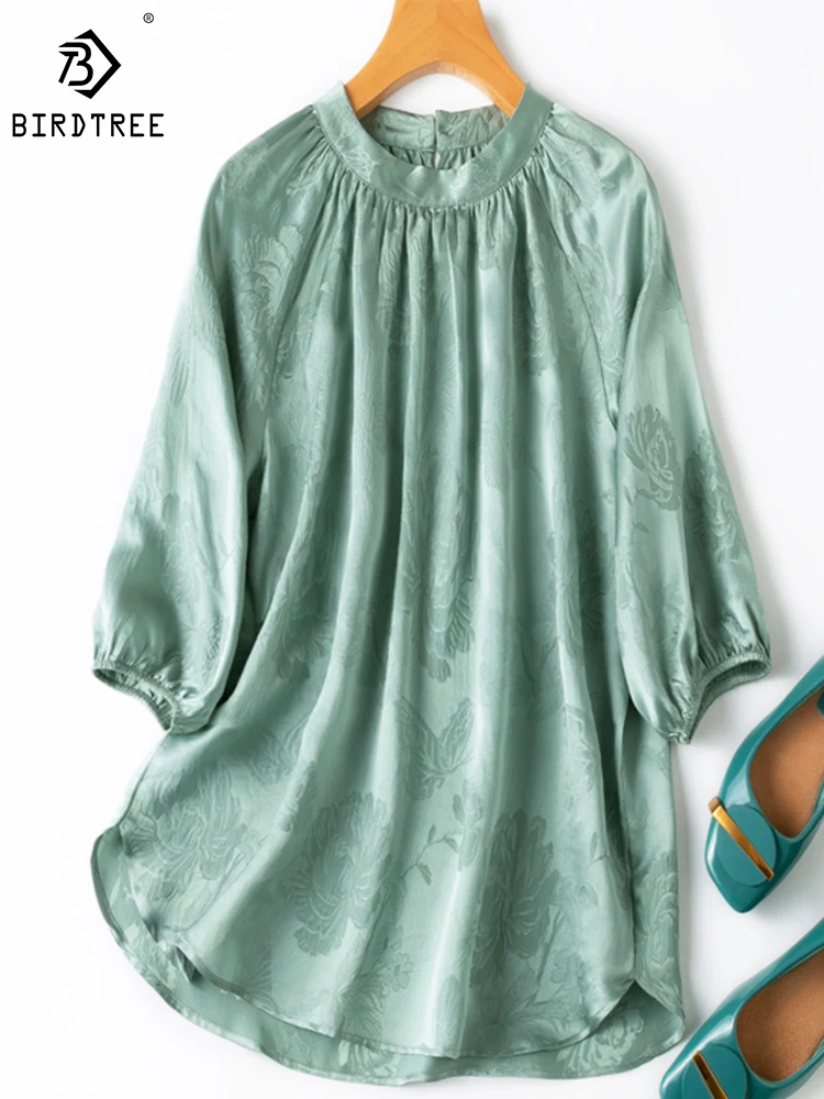 

Рубашка из 100% шелка тутового дерева с текстурой короны, атласная Свободная блузка с рукавами в семь точек, прямая блузка T39353QD