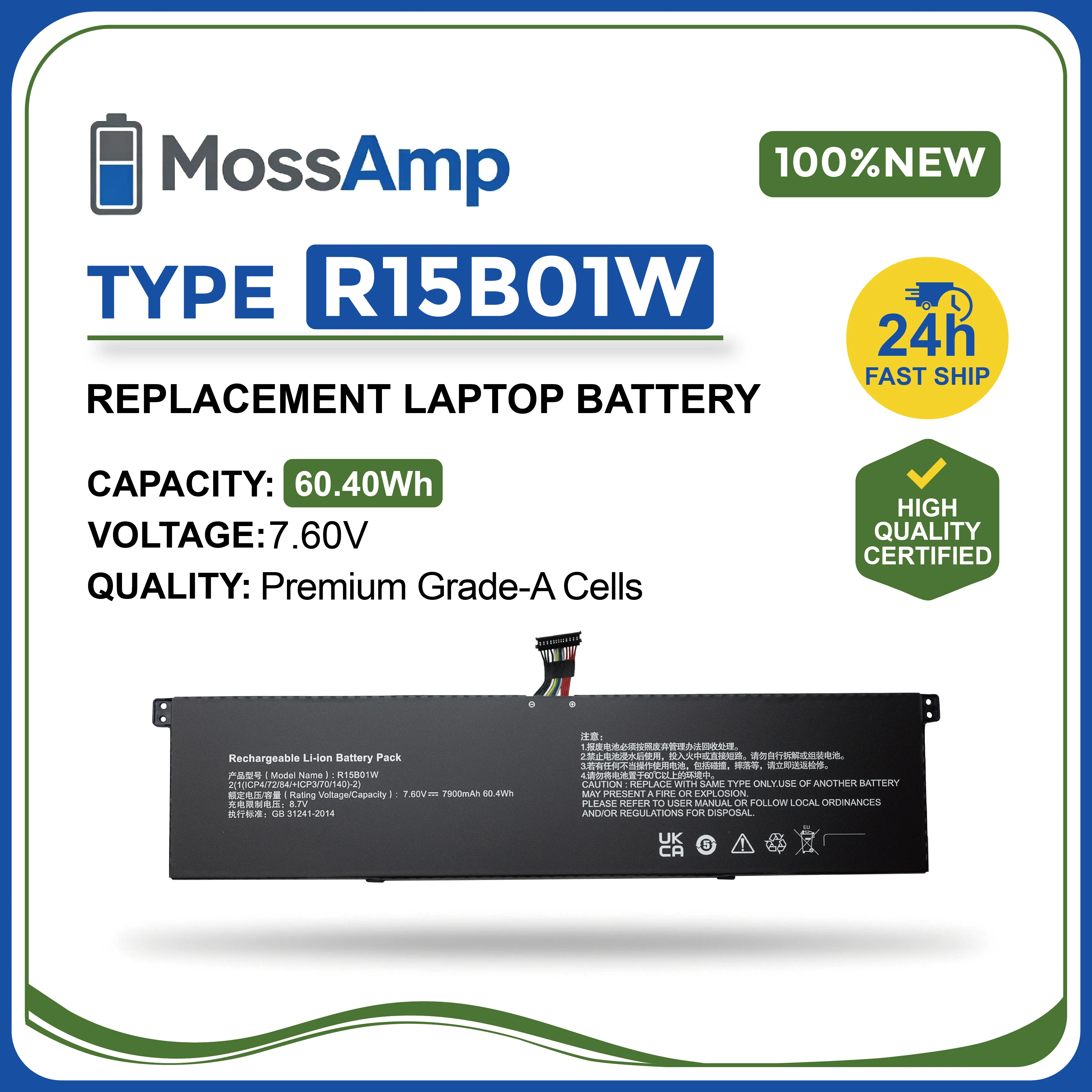Фото Аккумулятор для ноутбука MossAmp R15B01W для Mi Notebook Pro 15.6 TM1701 171501 i5-8250U i7-8550U MX150 MX250 i5-10210U R15B01W №1