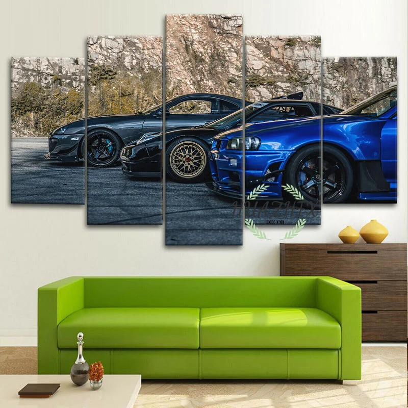 

JDM Skyline NSX Framed 5 Piece Canvas Wall Art Print Home Decor Pictures Poster Paintings Sports Car Decoration for Living Room