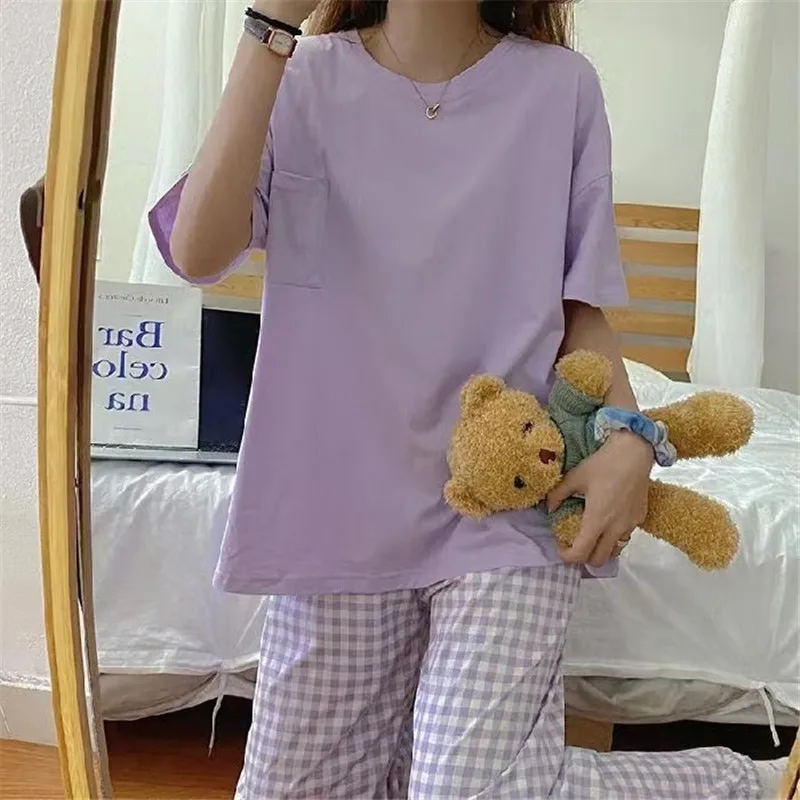 Women's Pajamas Sets Summer Fashion Short Sleeve Trousers Two Piece Set Pyjamas Korean Style Clothing Homewear Sleepwea