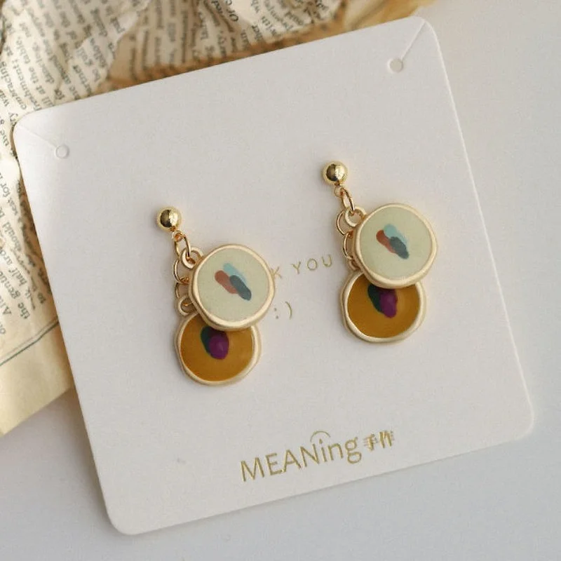 

Vintage Oil Painting Dangle Earrings Women Cute Round Tassel Earrings Designer Trendy Earrings Elegant Party Statement Earrings
