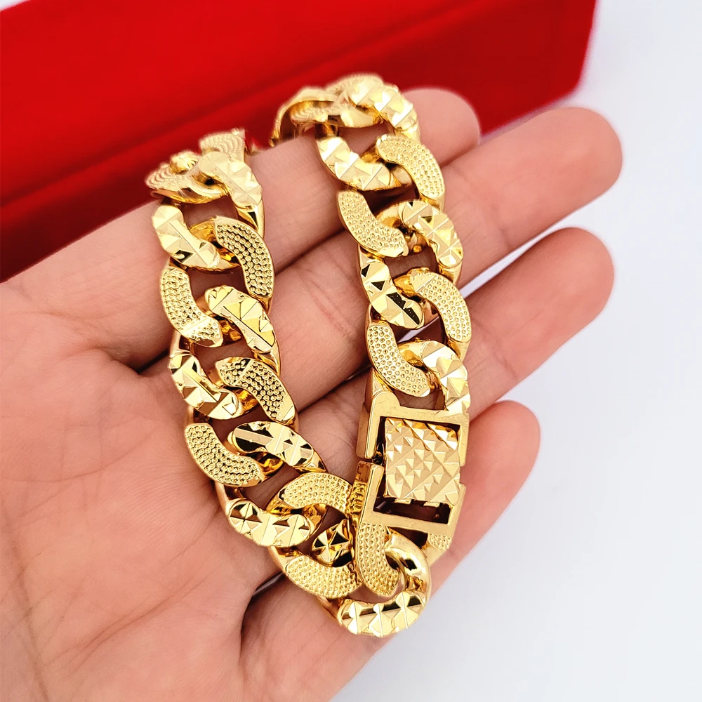 Yellow Gold Plated Bangle Bracelets For Man Women 12mm Horse Whip Chain Bracelet Wristband Pulseira Hip Hop Jewelry Accessories |