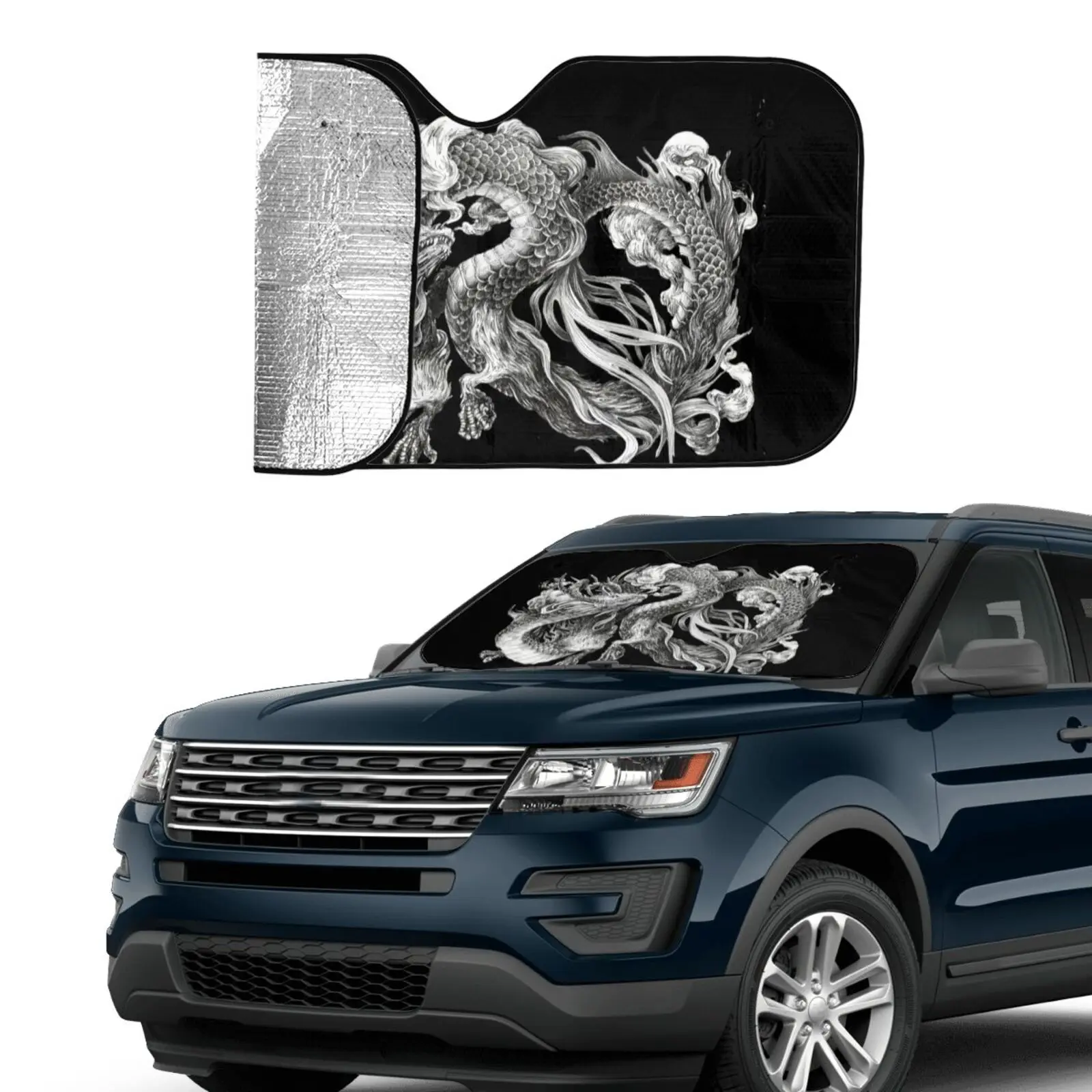 

Oriental Dragon Automobile Sunshade Cover Chinese Dragon Car Windshield Snow Sun Shade Waterproof Protector Cover