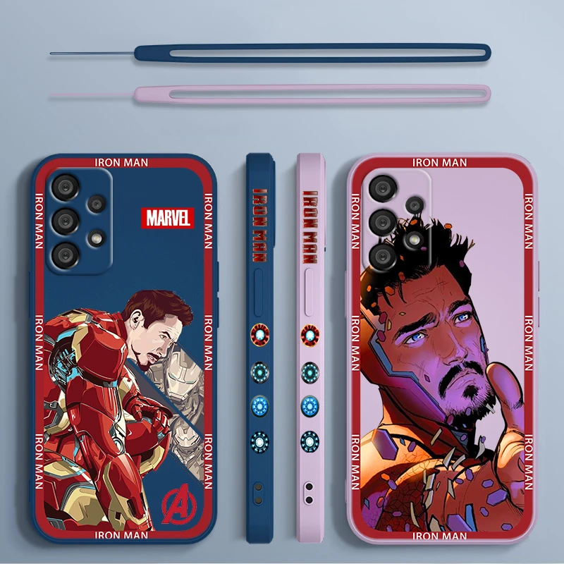 

Marvel genius Iron Man Avengers Samsung Phone Case For A73 A53 A33 A52 A32 A71 A51 A21S A03S A50 A30 5G Liquid Left Rope Cover