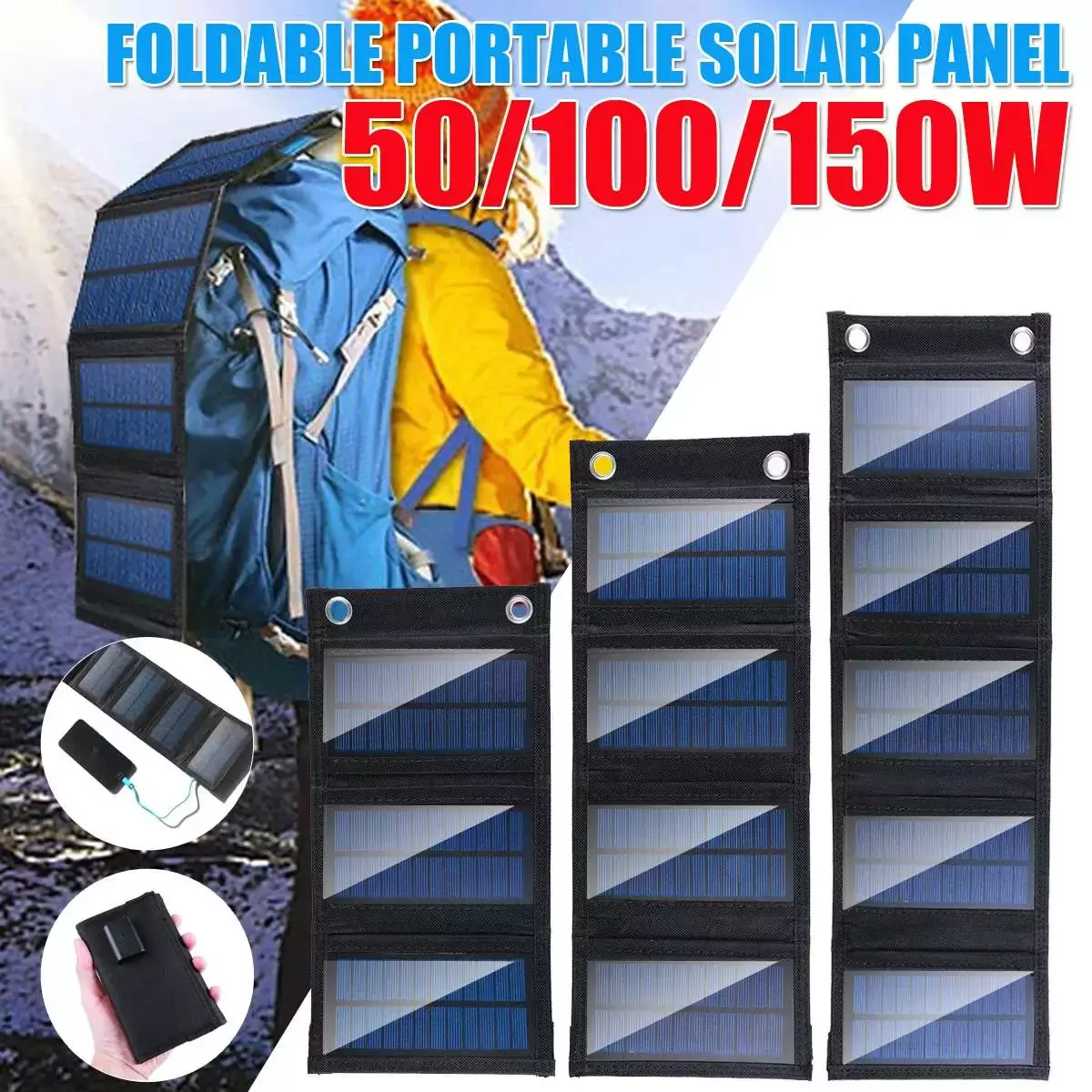 

NEW2023 150W Foldable Solar Panel 5V USB Flexible Small Waterproof Folding Portable Solar Panels Cells For Smartphone Battery Ch