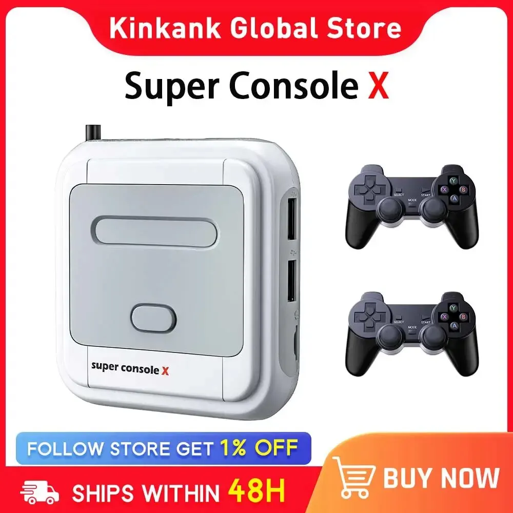 

NEW2023 KINHANK Super konsola X pudełko do gry Retro konsola do gier 100000 gier wideo na PSP/PS1/N64/MAME/Naomi z gamepadami