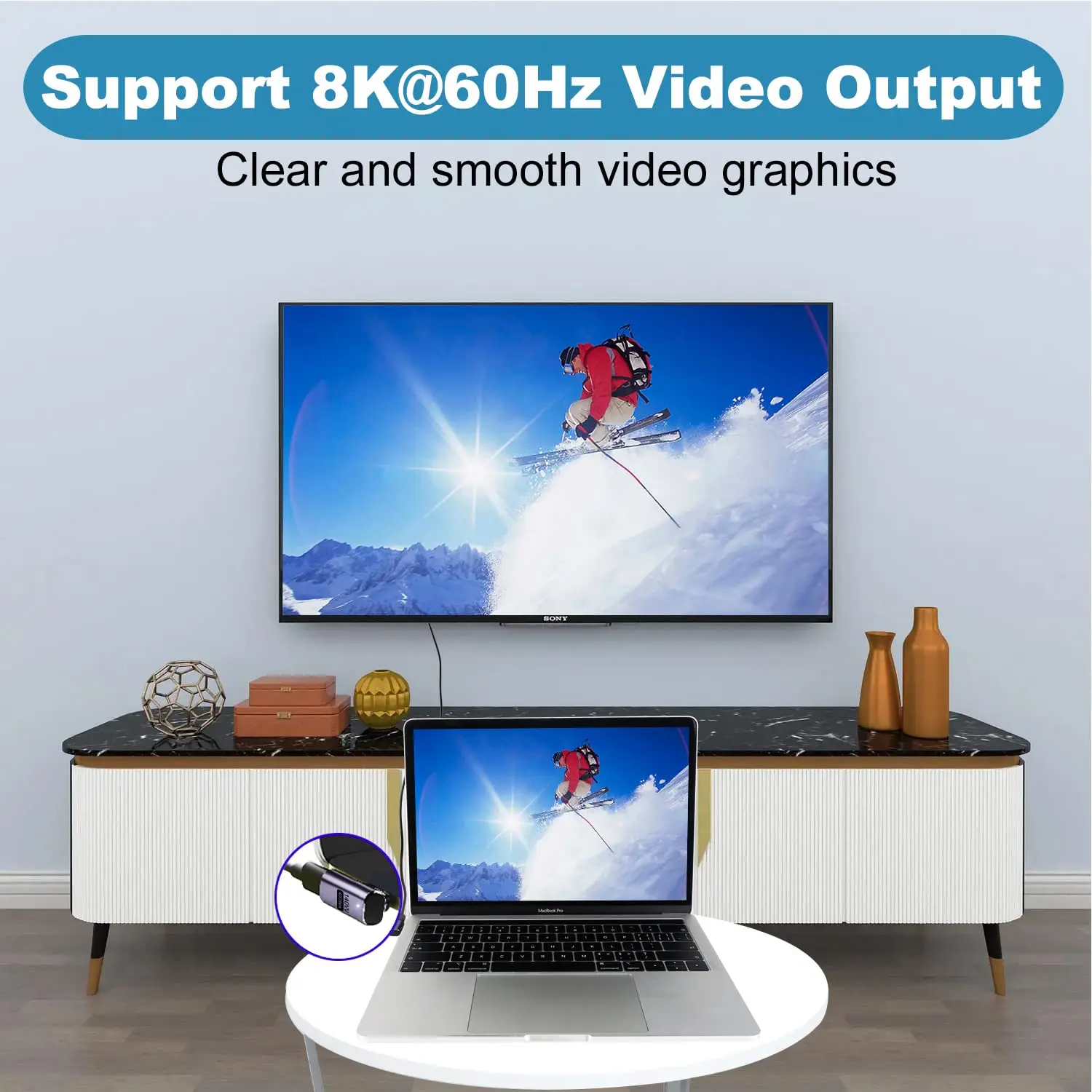 Магнитный адаптер USB C 90 градусов 40 Гбит/с 8K @ 140 Гц