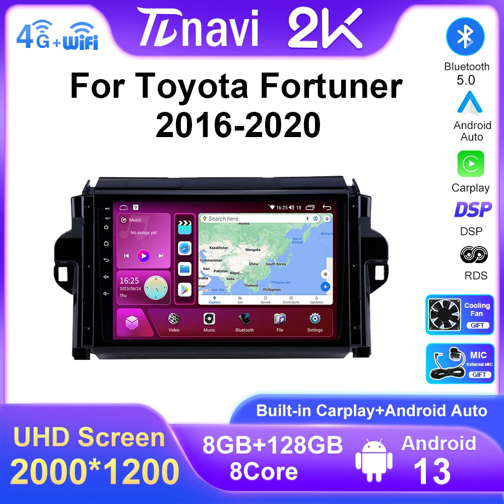 

T7plus 2 Din 2din Car Android Radio for Toyota Fortuner 2 2016 - 2020 Multimedia Player Carplay Stereo DSP GPS DVD Head Unit