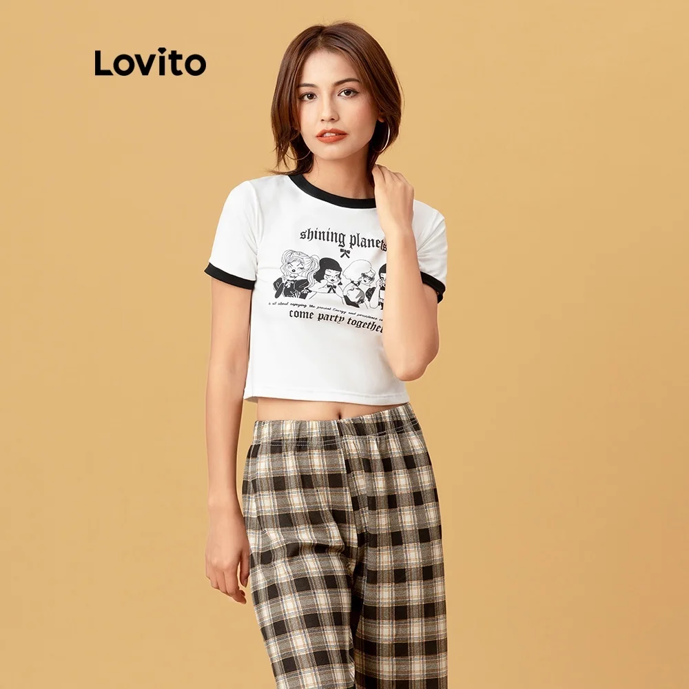 

Lovito Casual Cartoon Print Round Neck T-Shirt L05251 (White)