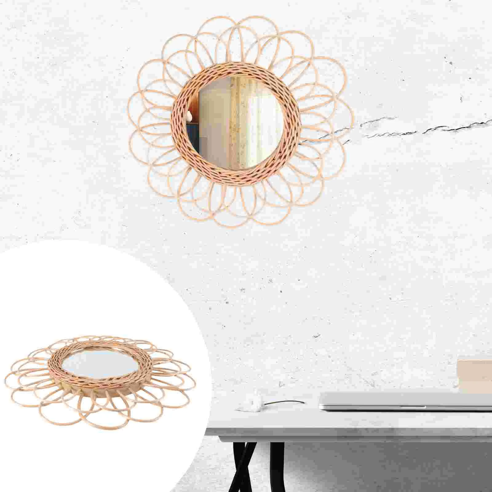 

Mirror Wall Hanging Rattan Wicker Decorative Wood Woven Sculpture Round Bathroom Macrame Farmhouse Decor Mirrors Rustic