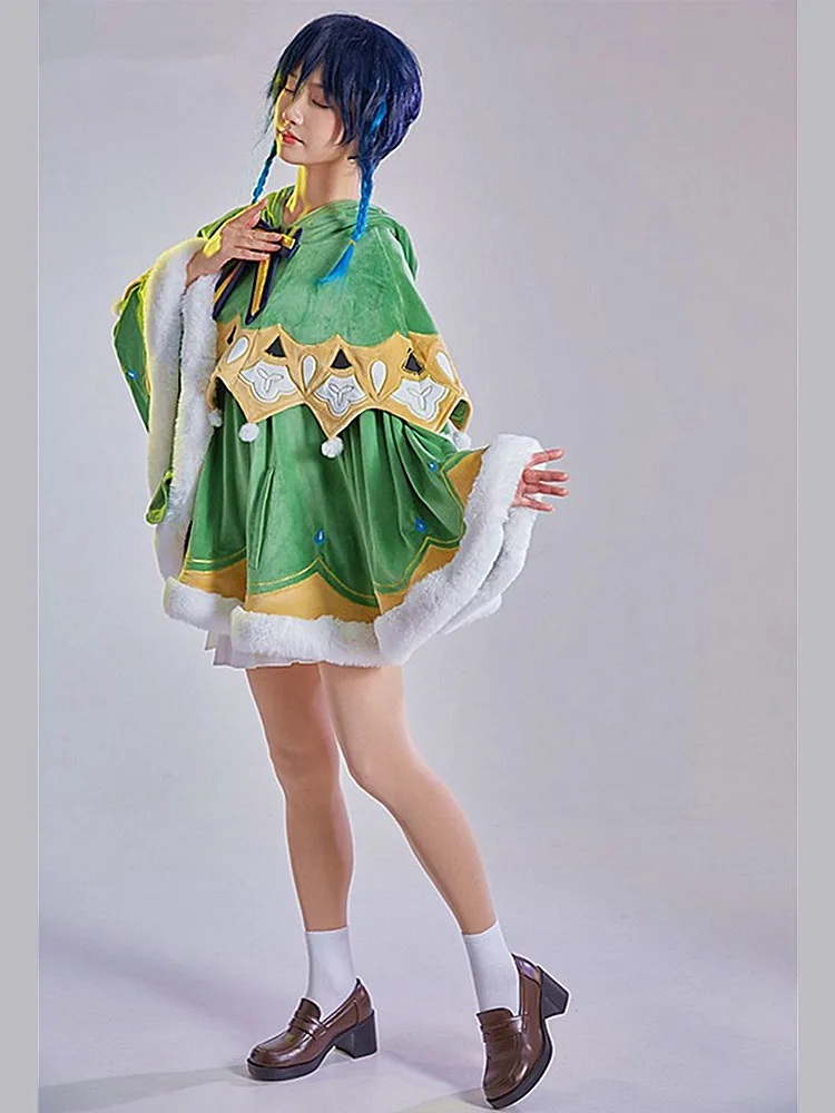 Ветрозащитный плюшевый плащ Venti костюм для косплея Genshin Impact женское пальто в