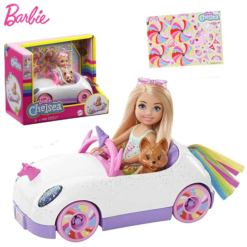 

Original Barbie Club Chelsea Doll 6-inch Fashion Rainbow Unicorn Open-Top Car Kids Toys for Girls Play Dollhouse Accessories Pet