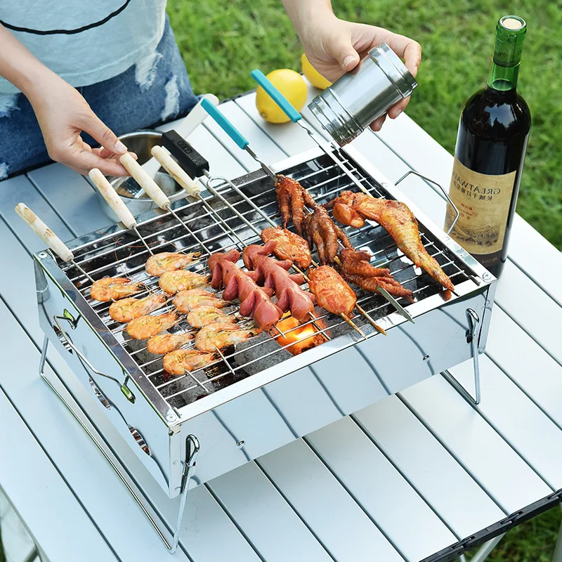 

Thickened Stainless Steel Portable Barbecue Grill Household Charcoal Small Grills