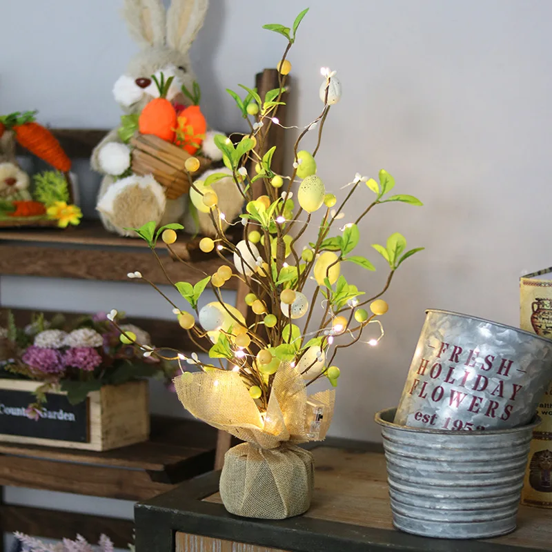 

Easter Egg Artificial Flower Branch LED Glow Painted Foam Bird Egg Happy Easter 2022 Supplies Easter Gift Party Decorations